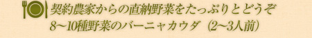 契約農家からの直納野菜をたっぷりとどうぞ8～10種野菜のバーニャカウダ（2～3人前）